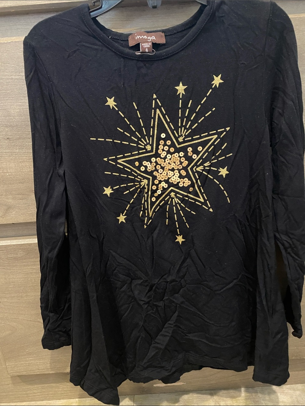Imoga Black Long Sleeve Star Sequin dress